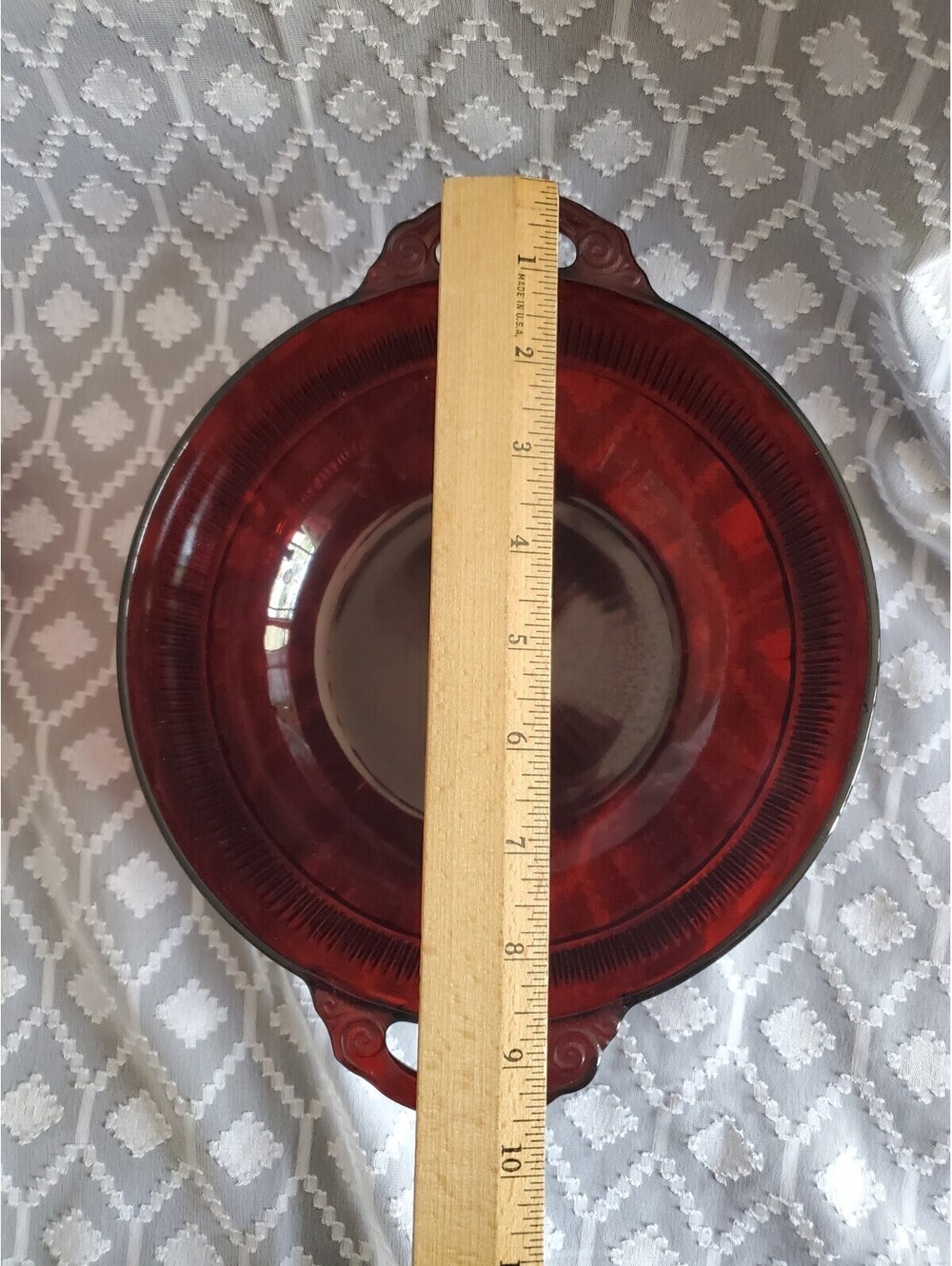 Anchor Hocking Ruby Red Coranation Pattern With Handles,10"